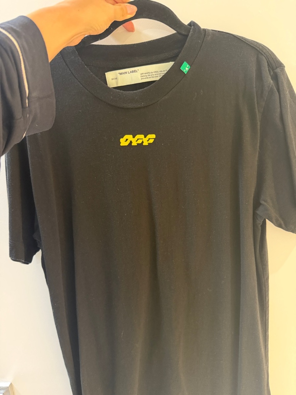 Off-White Black Short-Sleeve Tee with Yellow Chest Logo